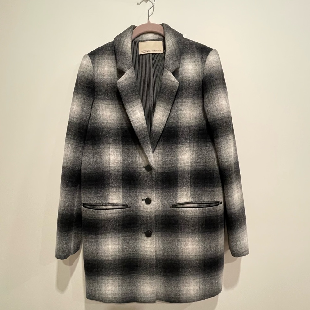 Rebecca Minkoff black and white plaid coat